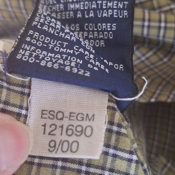 Tommy Hilfiger Button Up Men's Shirt Long Sleeve Olive Green 100% Cotton VTG XL - Picture 10 of 10